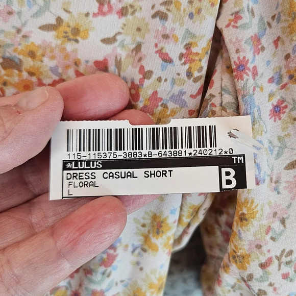 Lulu's Womens Isn't She Darling Blush Floral Puff Sleeve Mini Dress Sz L Spring - Picture 8 of 15